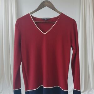Brooks Brothers Burgundy V-Neck Sweater with White Trim